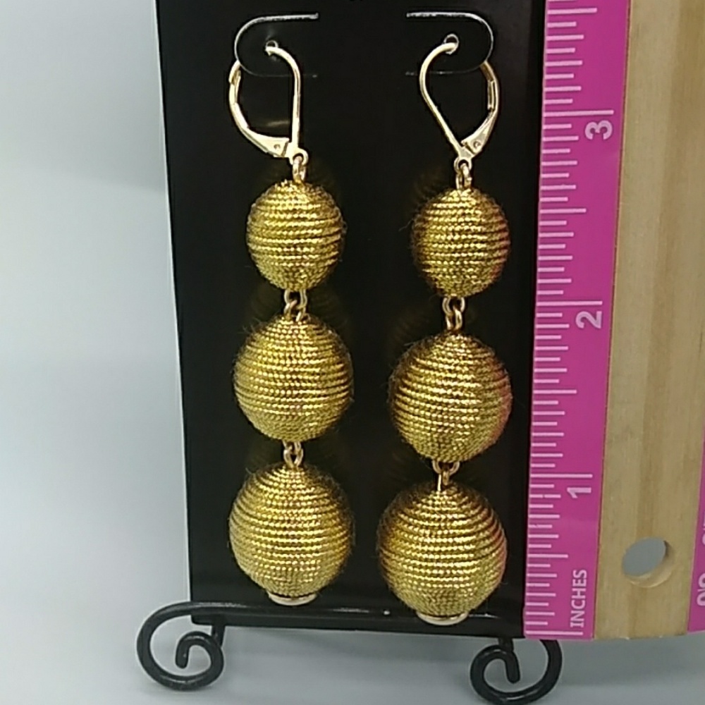 *FIRM* J. Crew Triple Lantern Gold Tone Earrings - Picture 3 of 8